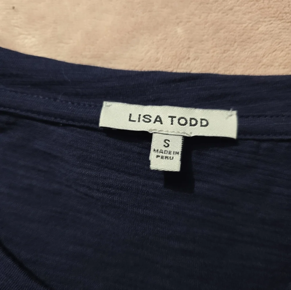 Lisa Todd Mesh On Navy Long Sleeve Cotton Top Size Small - Picture 5 of 11